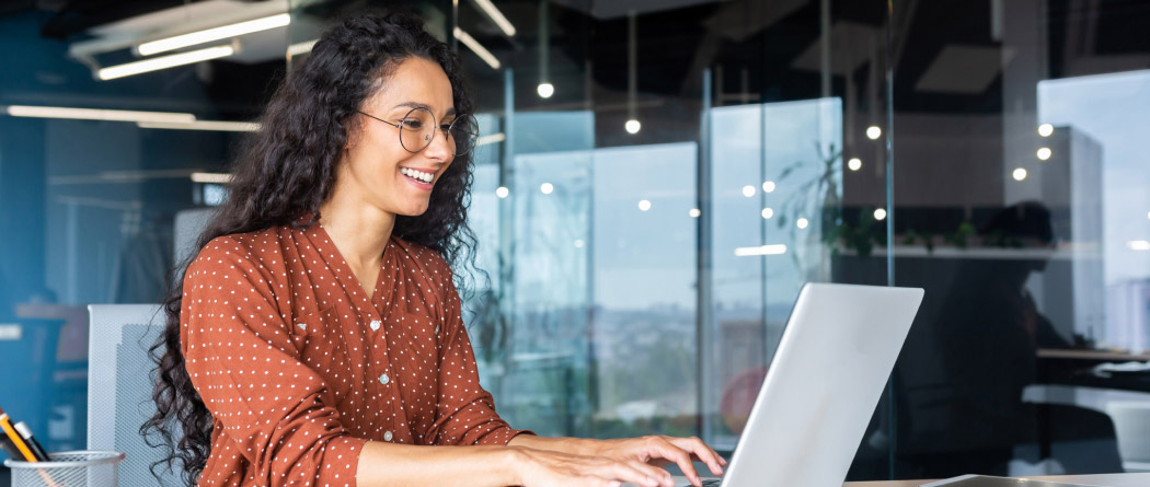 working at computer